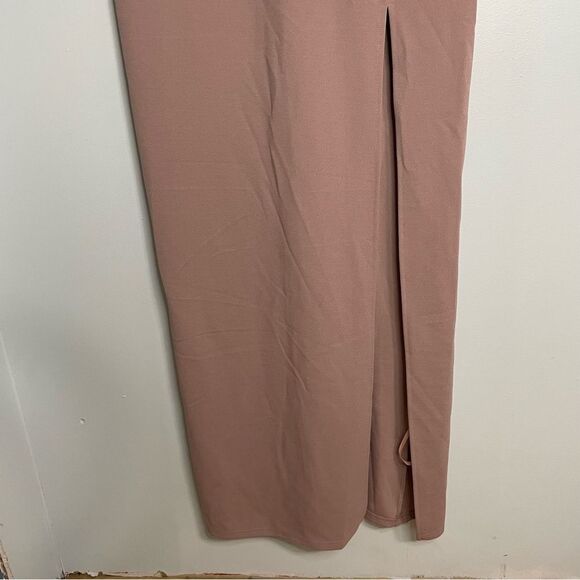 NWT AX Paris Plunge Front Maxi Dress High Slit in Mushroom Color Women’s US Sz10 - Picture 12 of 13